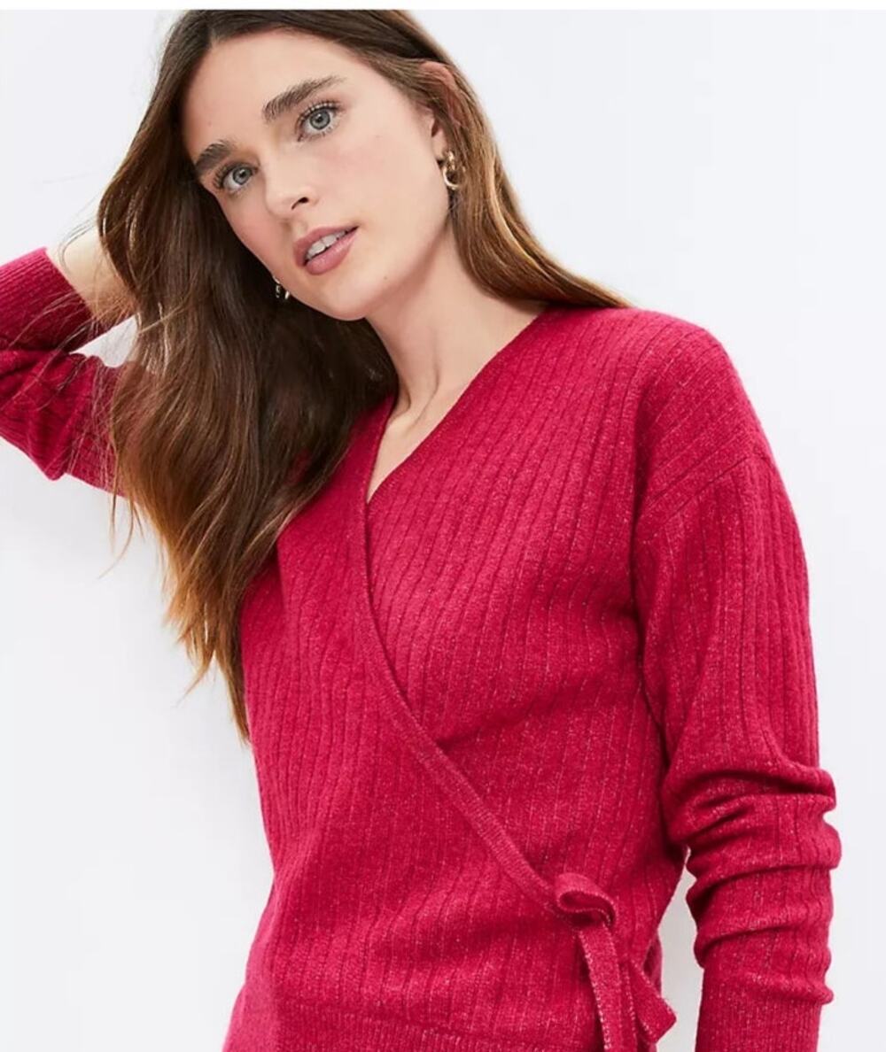 Loft Pink Wrap Sweater V Neck Lightweight Knit Cardigan Ballet Layer Women's L